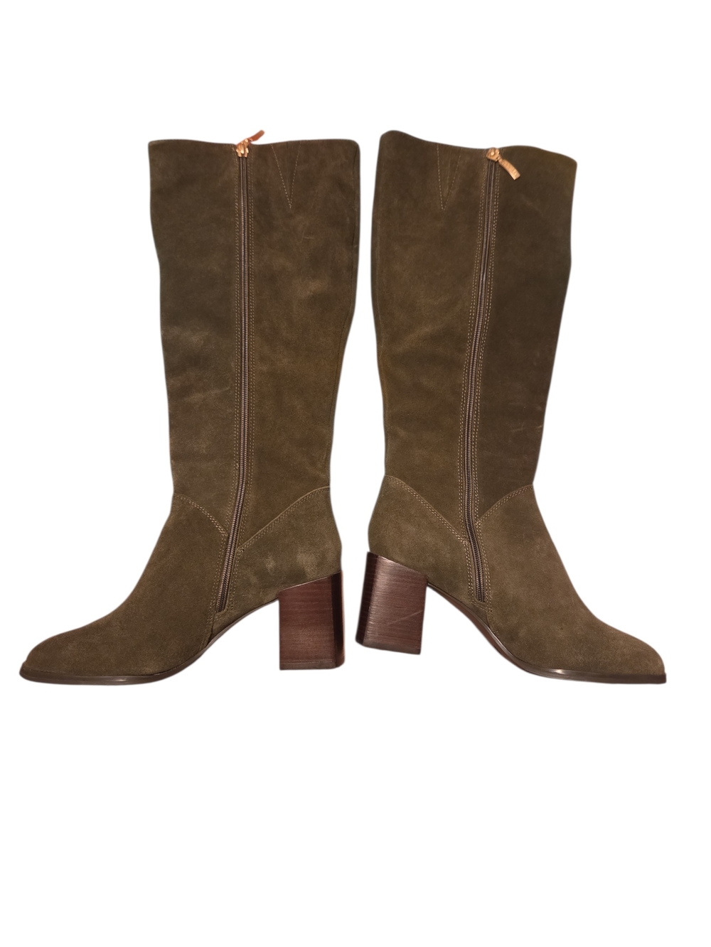 Michael Shannon Olive Suede Knee-High Block Heel Boots